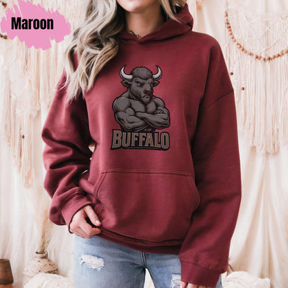Graphic Buffalo Mascot Football Sweatshirt, Game Day Gift Shirt, Buffalo Football Fan Tee, Retro Buffalo Team Shirt, Sport Mascot Gifts