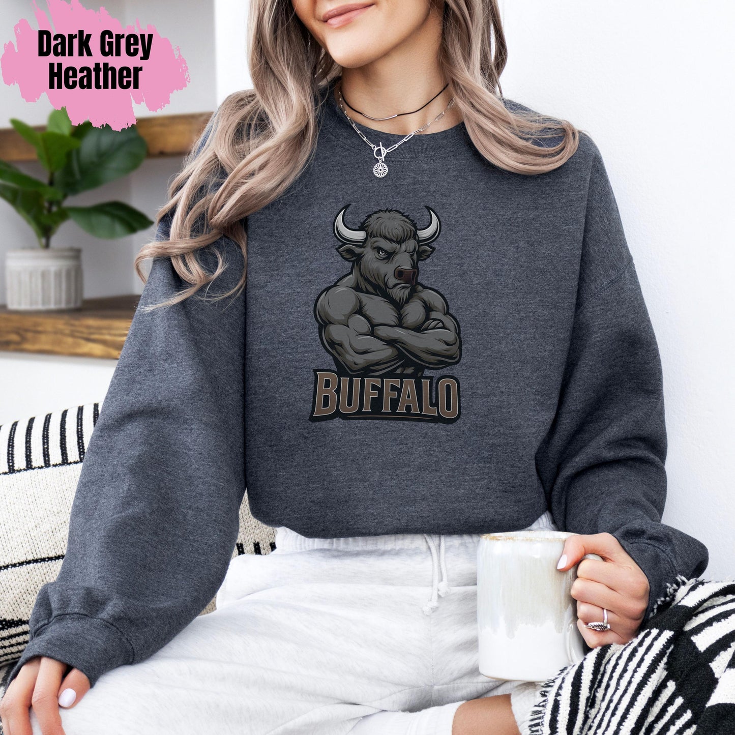 Graphic Buffalo Mascot Football Sweatshirt, Game Day Gift Shirt, Buffalo Football Fan Tee, Retro Buffalo Team Shirt, Sport Mascot Gifts