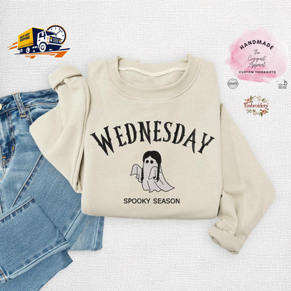 Embroidered Wednesday Halloween Sweatshirt, Spooky Season Birthday Crewneck, Cute Wednesday TV Show Fall Pullover, Gothic Party Top