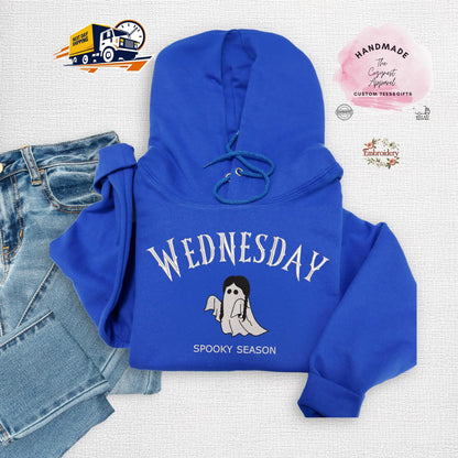 Embroidered Wednesday Halloween Sweatshirt, Spooky Season Birthday Crewneck, Cute Wednesday TV Show Fall Pullover, Gothic Party Top