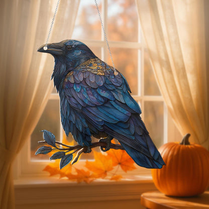 Raven window hanging decor,mystical crow ornament for gothic home,fall window decoration,spooky bird art for Halloween lovers,halloween gift