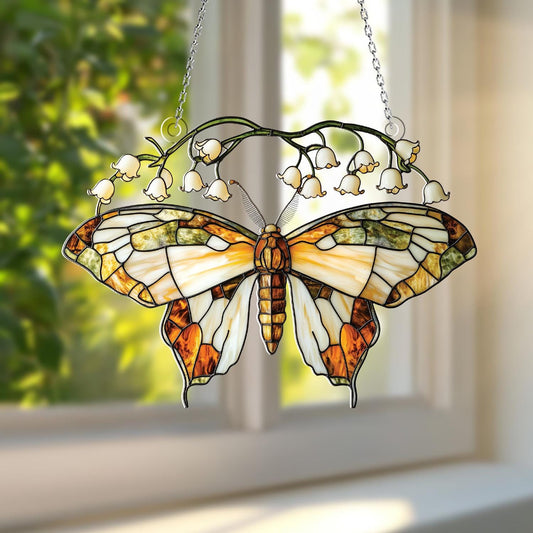 Butterfly & Lily of the Valley Acrylic Window Hanging, Cottagecore Window Hanging,  Nature-Inspired Gift, Spring Garden Decor, Boho Home Art