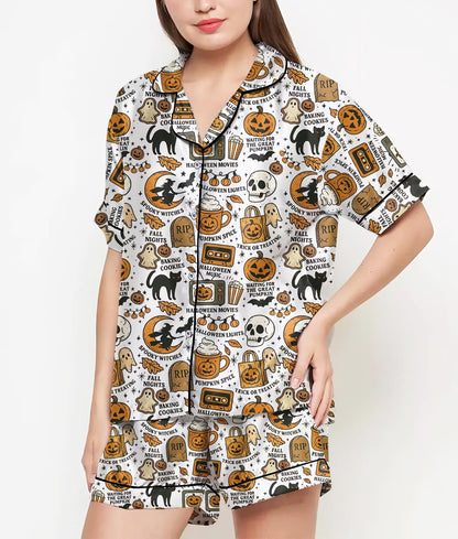 Vintage Halloween Shirt, Pajamas Satin Set, Cute Ghost, Witches, Gift For Halloween, Halloween Coquette, Spooky Season, Fall Aesthetic