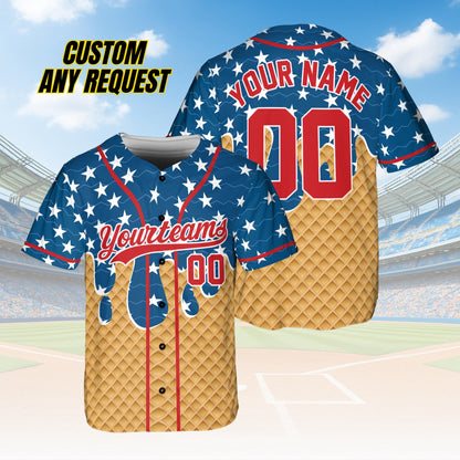 Custom 4th of July Baseball Jersey,Patriotic Ice Cream Dripping Jersey with Name & Number,Baseball Lovers,Patriotic Shirt,USA Jersey B28