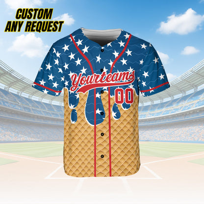 Custom 4th of July Baseball Jersey,Patriotic Ice Cream Dripping Jersey with Name & Number,Baseball Lovers,Patriotic Shirt,USA Jersey B28