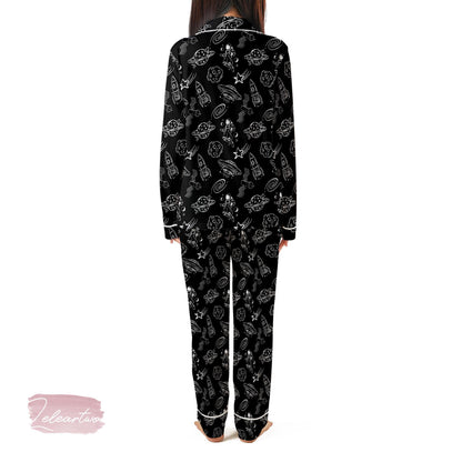 Astronaut Space City Pajama Set – Black Galaxy Short Sleeve Sleepwear, Fun Space Lover Loungewear Gift for Dreamers