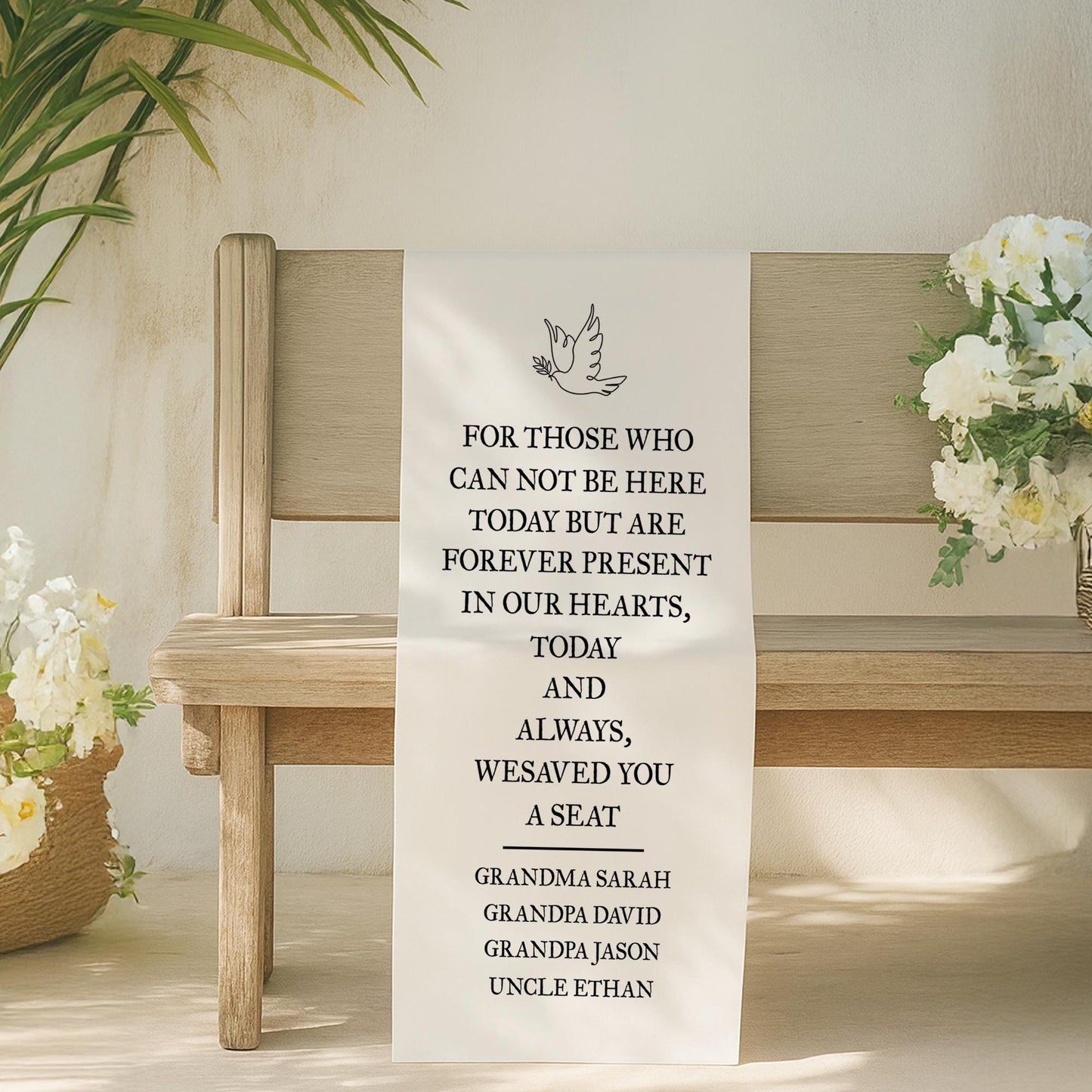 Reserved Wedding Memorial Chair Sign, Personalized Fabric Sign, Wedding Chair Banner In Memory Of Loved Ones, Custom Memorial Wedding Sign