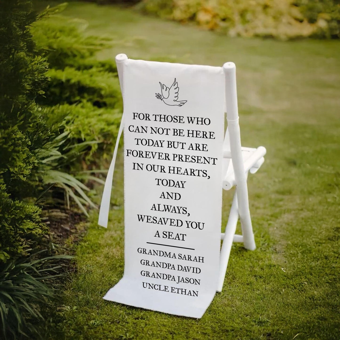 Personalized Memorial Sign, Reserved Wedding Memorial Chair Sign, Personalized Fabric Sign, Wedding Chair Banner In Memory Of Loved Ones