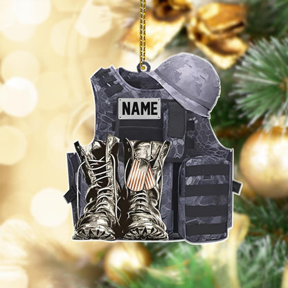 Military Uniform Wood Ornament, Boots & Hat Custom Name Flat Ornament, Military Car Ornament Gift, Military Gift 2D Flat Ornament