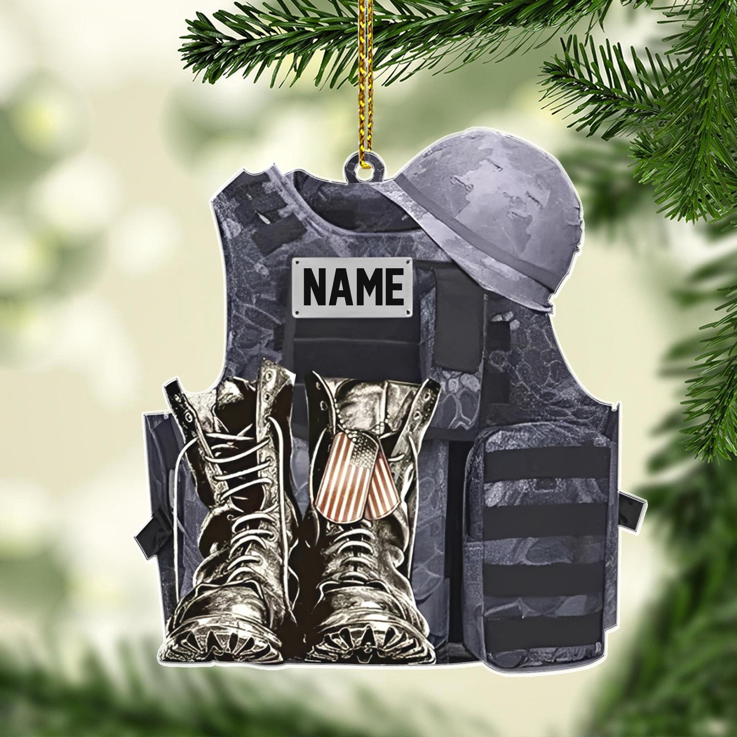 Military Uniform Wood Ornament, Boots & Hat Custom Name Flat Ornament, Military Car Ornament Gift, Military Gift 2D Flat Ornament