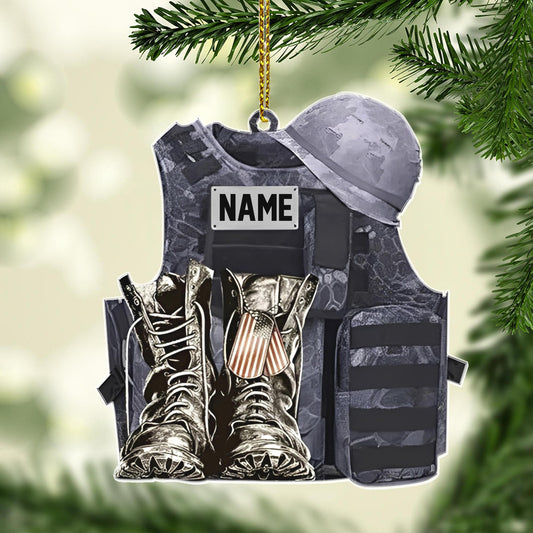 Military Uniform Wood Ornament, Boots & Hat Custom Name Flat Ornament, Military Car Ornament Gift, Military Gift 2D Flat Ornament