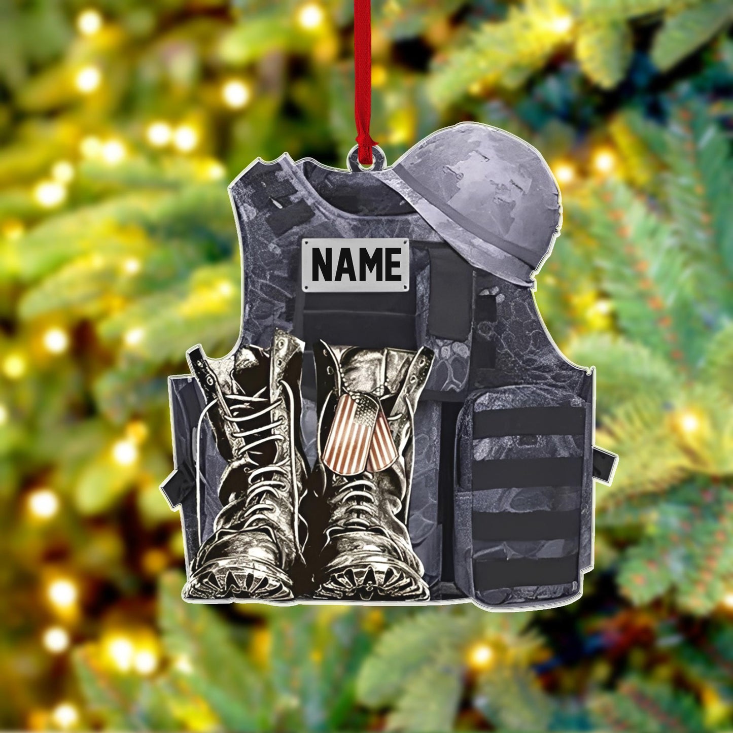 Military Uniform Wood Ornament, Boots & Hat Custom Name Flat Ornament, Military Car Ornament Gift, Military Gift 2D Flat Ornament