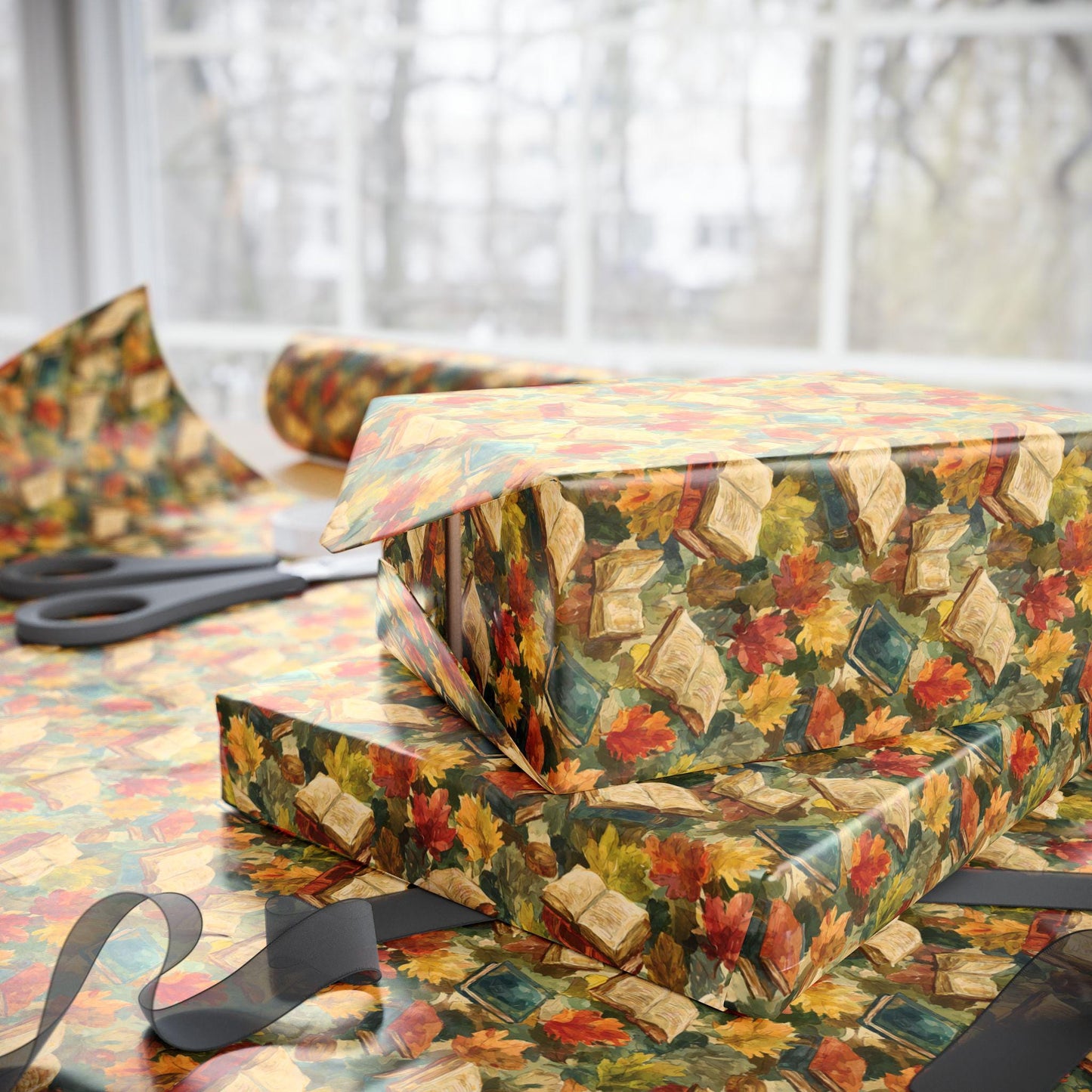 Bookworm Autumn Wrapping Paper for Readers Bookish Gift Wrap for Librarian Fall Book Nerd Reading Lovers Cute Book Club Paper #1