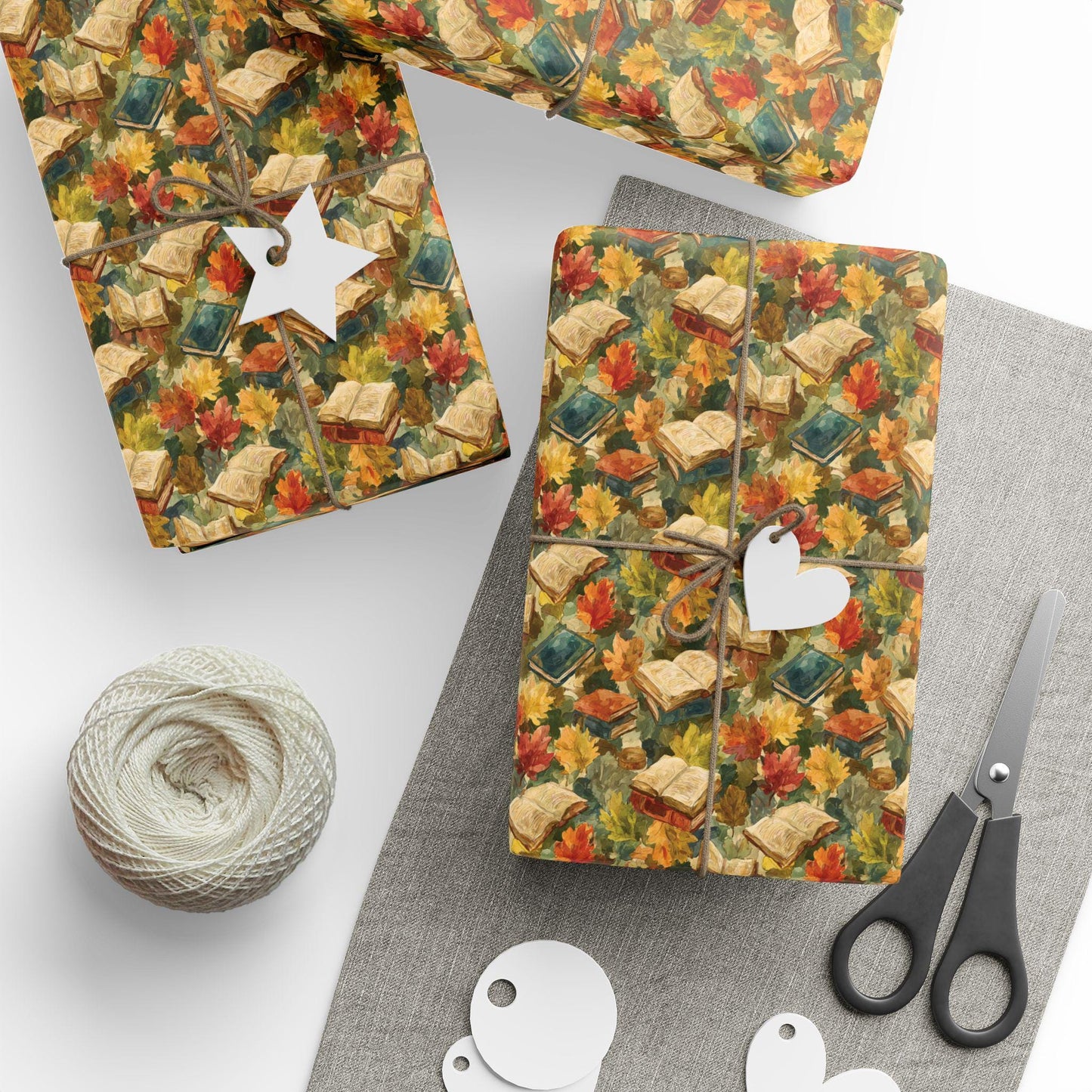 Bookworm Autumn Wrapping Paper for Readers Bookish Gift Wrap for Librarian Fall Book Nerd Reading Lovers Cute Book Club Paper #1
