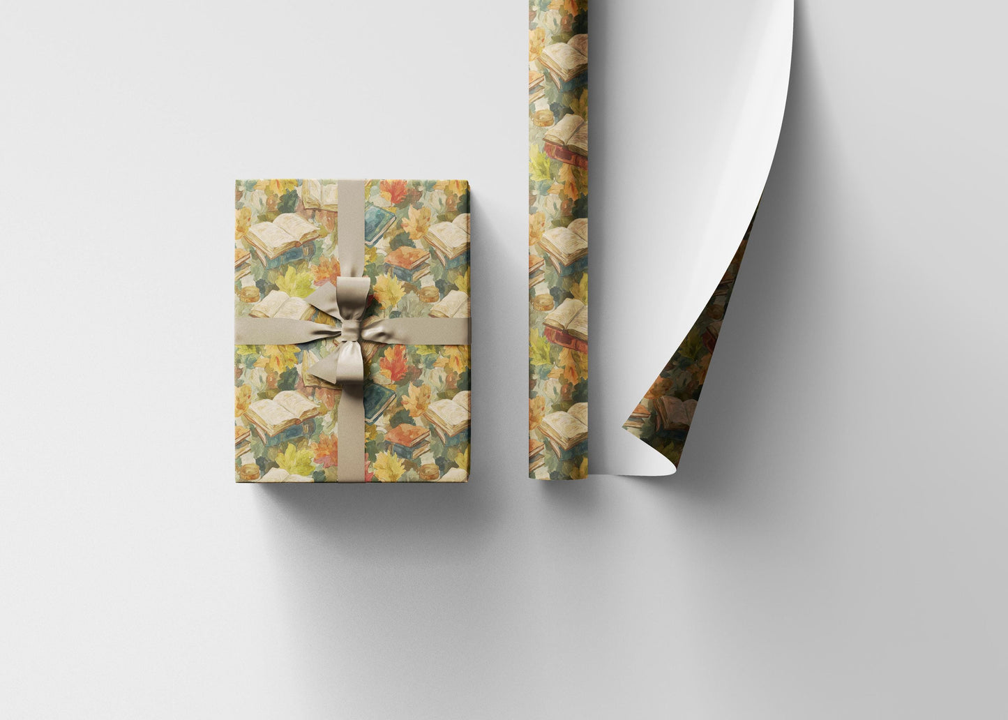 Bookworm Autumn Wrapping Paper for Readers Bookish Gift Wrap for Librarian Fall Book Nerd Reading Lovers Cute Book Club Paper #1