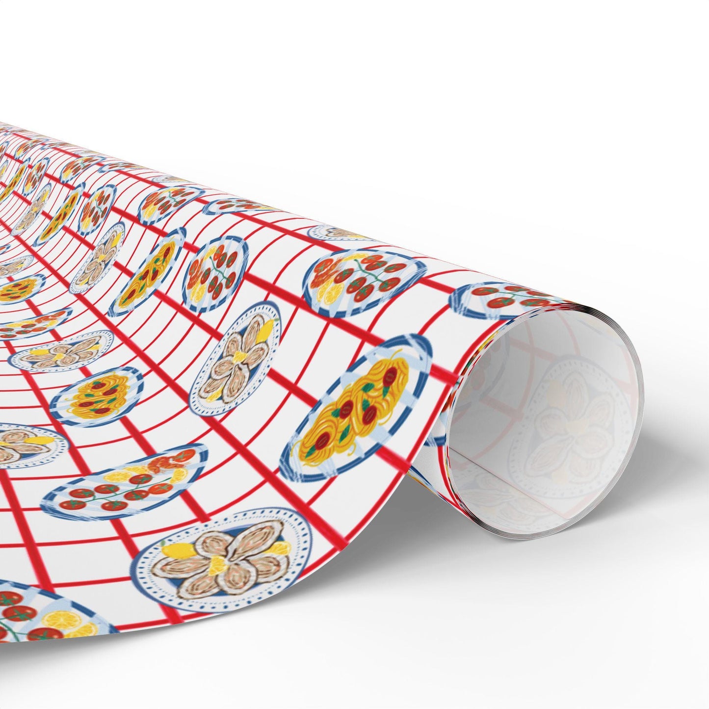 Seafood Print Wrapping Paper Vintage tinned  pasta oyster print art Art Gift Wrap for Foodies, Coastal Weddings, Tomato Girl Italian Summer