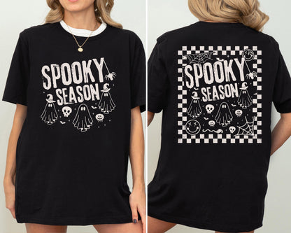 Ghost Spooky Season Shirt, Checkered Halloween T-Shirt, Ghost Checkered Sweatshirt, Horror Halloween Shirt, Vintage Spooky Girly Trip Shirt