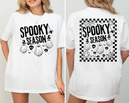 Ghost Spooky Season Shirt, Checkered Halloween T-Shirt, Ghost Checkered Sweatshirt, Horror Halloween Shirt, Vintage Spooky Girly Trip Shirt