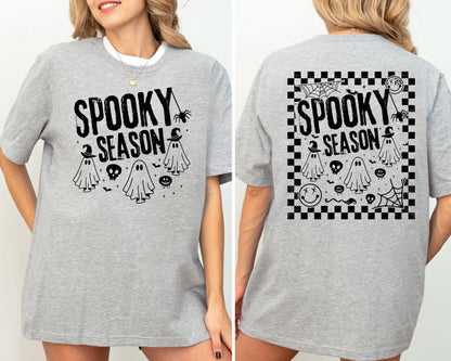 Ghost Spooky Season Shirt, Checkered Halloween T-Shirt, Ghost Checkered Sweatshirt, Horror Halloween Shirt, Vintage Spooky Girly Trip Shirt