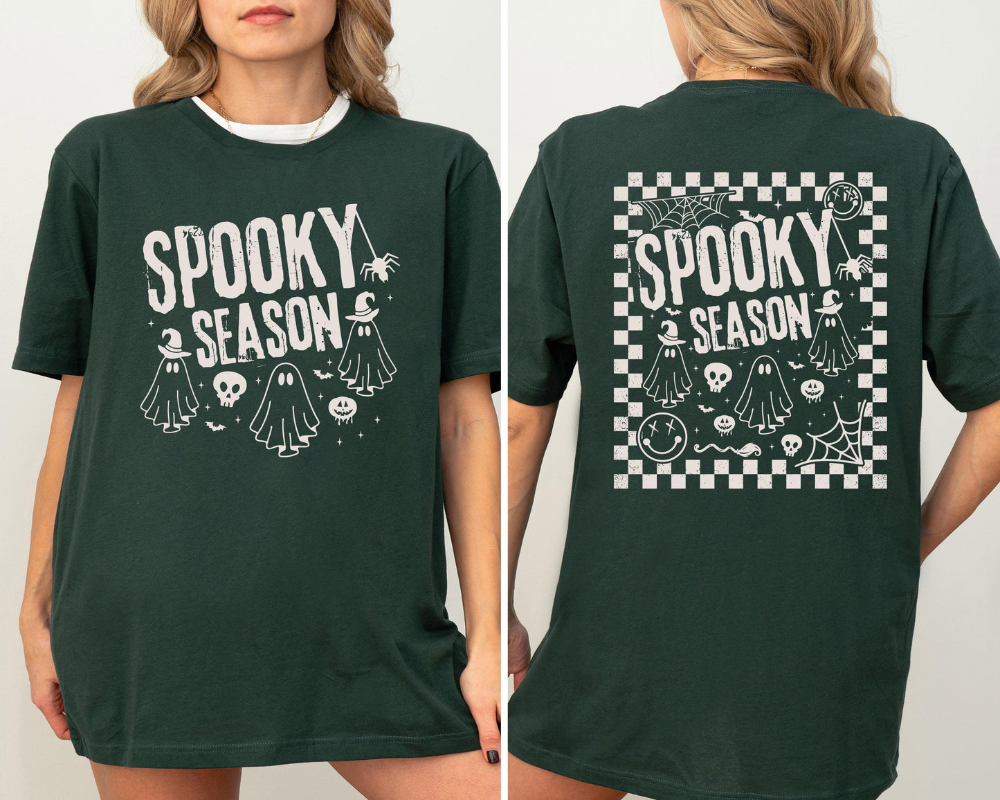 Ghost Spooky Season Shirt, Checkered Halloween T-Shirt, Ghost Checkered Sweatshirt, Horror Halloween Shirt, Vintage Spooky Girly Trip Shirt