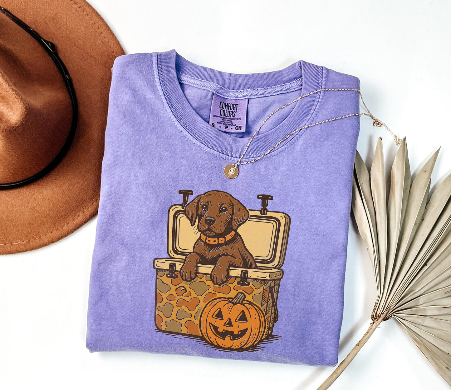 Comfort Colors® Brown Lab Halloween Shirt, Dog in Camo Cooler Shirt with Pumpkin Face, Fall Hunting Dog Shirt,Southern Spooky Halloween Tee