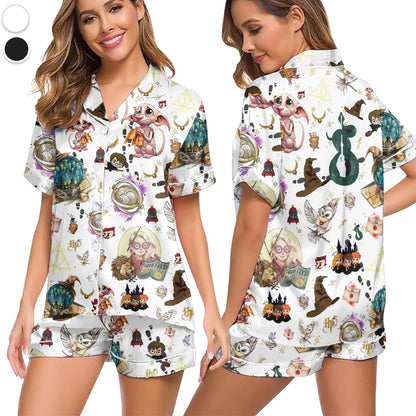Halloween Wizard Magic Pajama Set, Cute Owl Sleepwear, Witch Theme Homewear, Cozy Sleepwear For Fans, Cute Witchy Vibes Gift For Her
