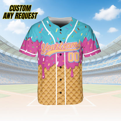 Personalized Ice Cream Drip Baseball Jersey for Men Women Youth Kid,Custom Sprinkle Drip Baseball Matching Family Shirt,Summer Outfit B25