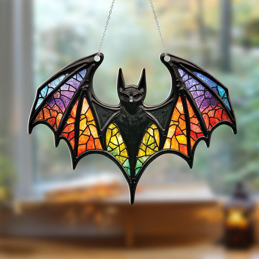 Rainbow Bat Window Hanging, Gothic Halloween Decor, Unique Rainbow Bat Gift for Her, Spooky Home Accent, Colorful Bat Wall Hanging