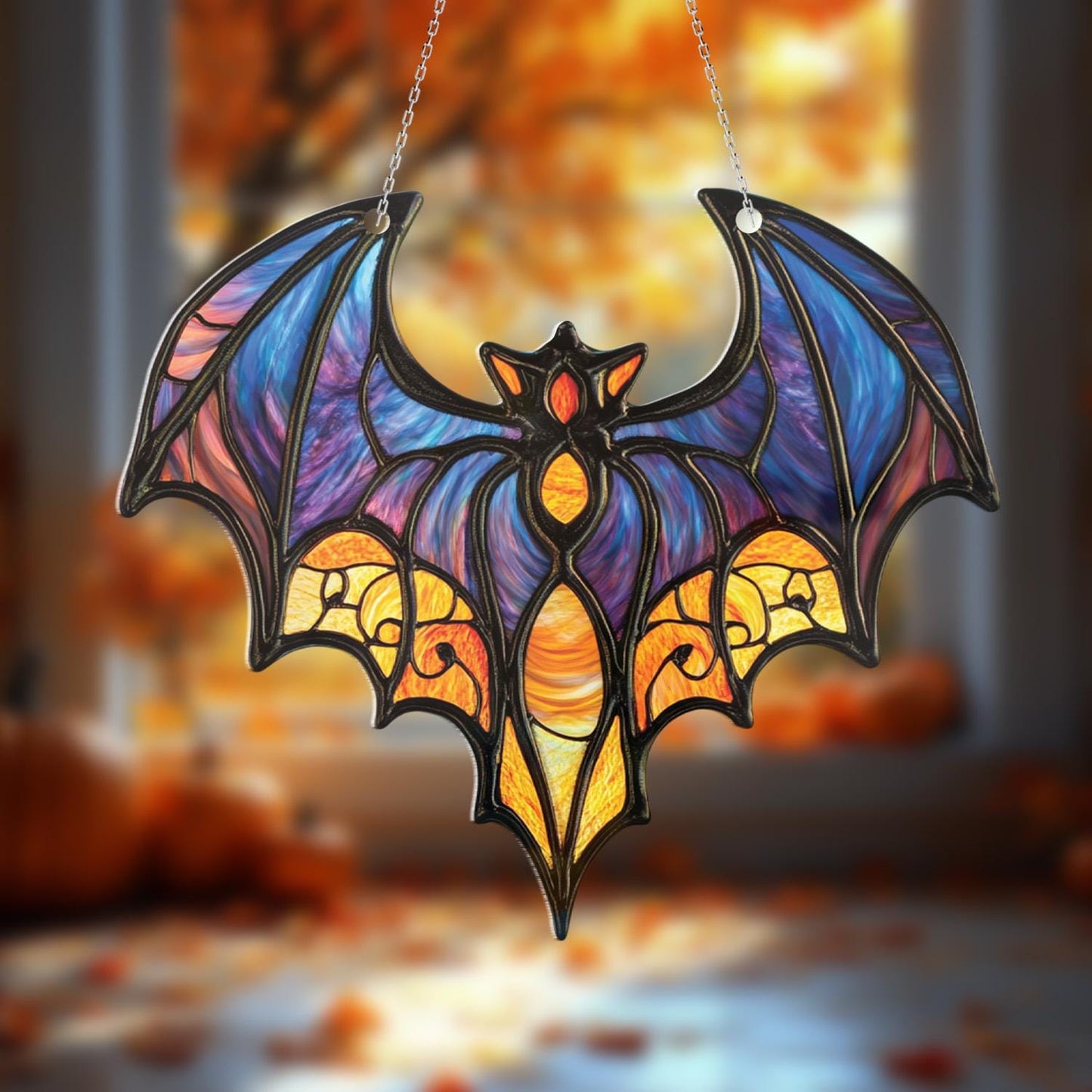 Bat Window Hanging, Gothic Wall Art for Halloween, Fiery Blue Bat Home Decor, Witchy Gift for Her, Spooky Bat Decor, Creepy Cute Accent
