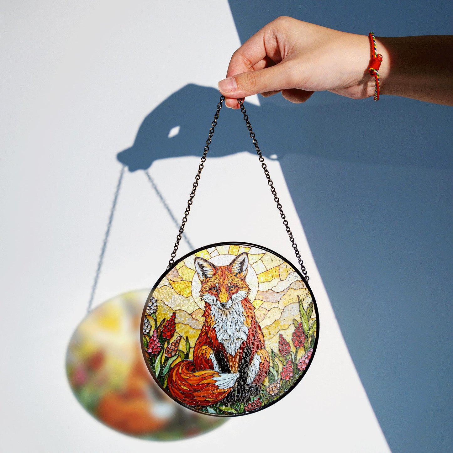 Fox in Wildflower Meadow Stained Glass Style Window Suncatcher Gift for Nature Lover or Woodland Animal Fan