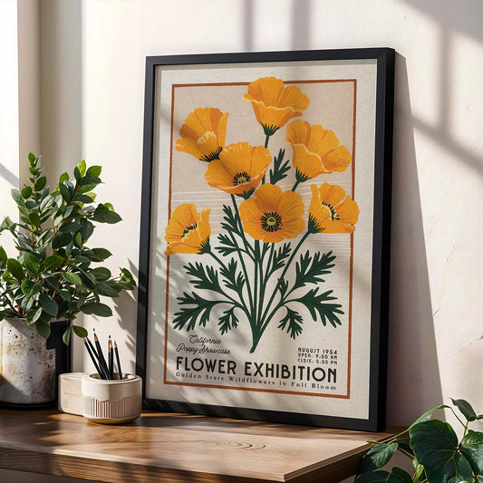 Flower Market Poppies Print, Retro California Flower Art | Flower Market Print | Minimalist Flower Print, Colorful Orange Flower Print