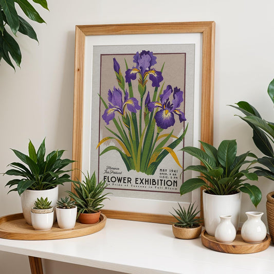 Florence Iris Botanical Poster, Retro Botanical Home Decor | Italian Floral Wall Art Gift for Gardeners, Mid Century Flower Art