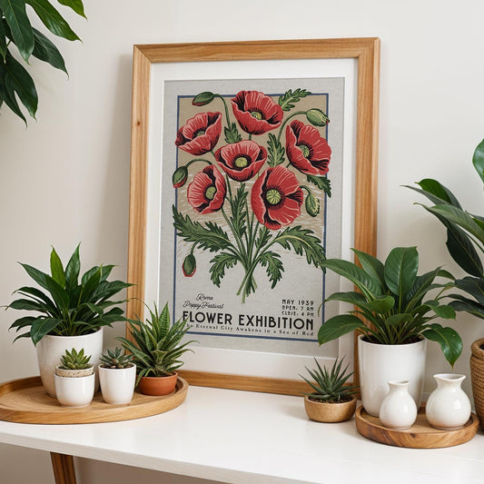 Rome Poppies Botanical Wall Art, Italian Floral Poster Gift | Vintage Botanical Decor for Gardeners, Mid Century Flower Market Print