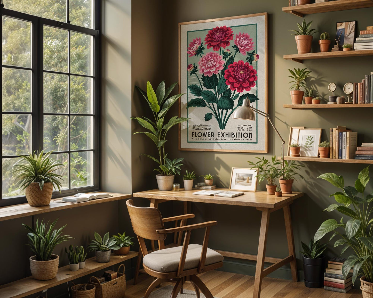 San Francisco Dahlia Botanical Art Print, Floral Wall Poster Gift | Retro Botanical Decor for Plant Moms, Mid Century Garden Artwork