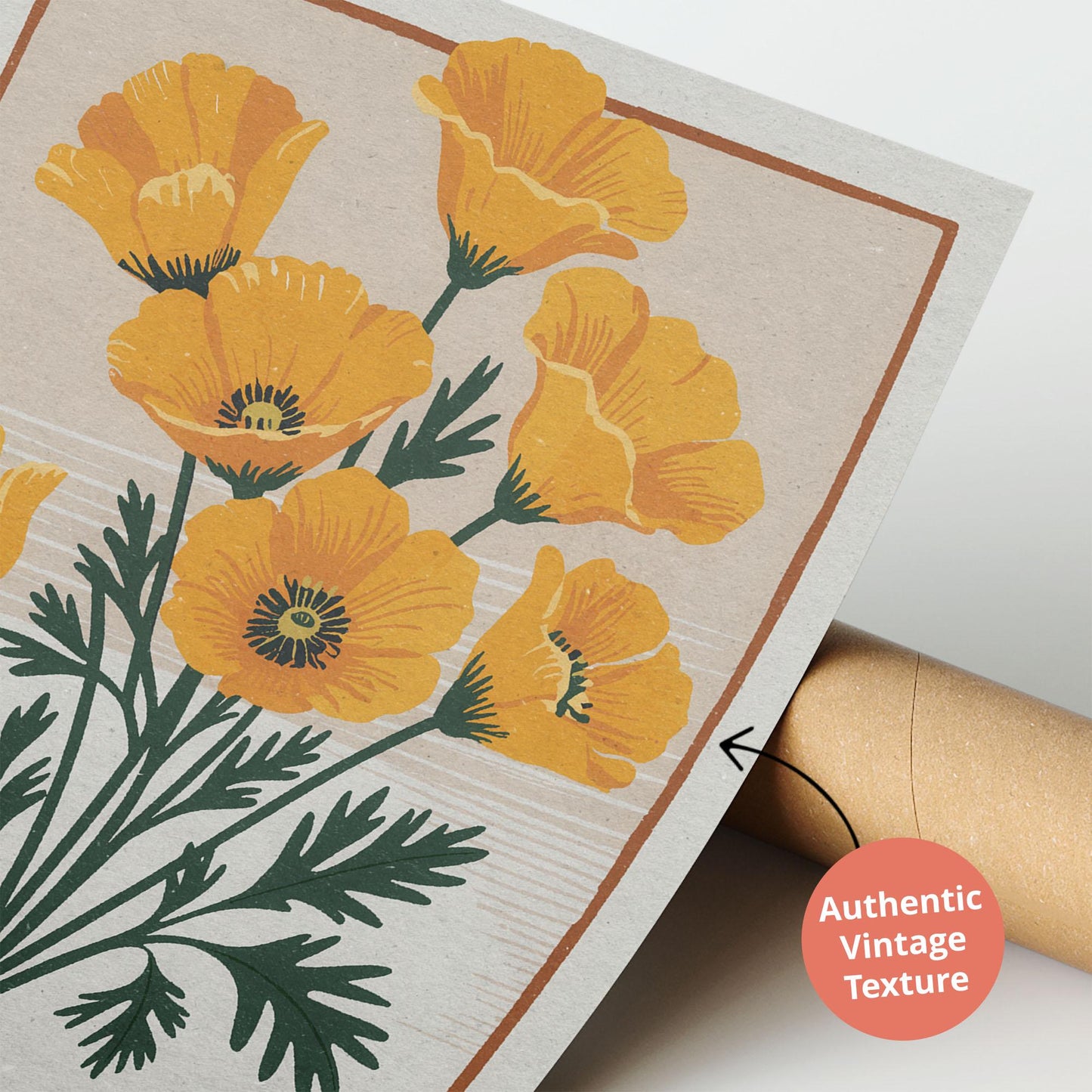 California Poppies Botanical Poster, Retro California Flower Wall Print | Botanical Wall Art for Plant Lover Gift, California Flower Decor