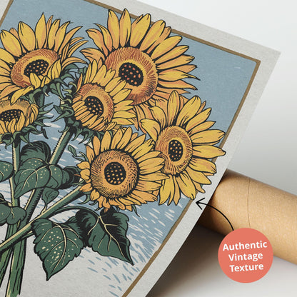 Berlin Sunflower Botanical Print, Bold Floral Wall Poster | Retro Botanical Art for Gardeners, Mid Century Sunflower Decor