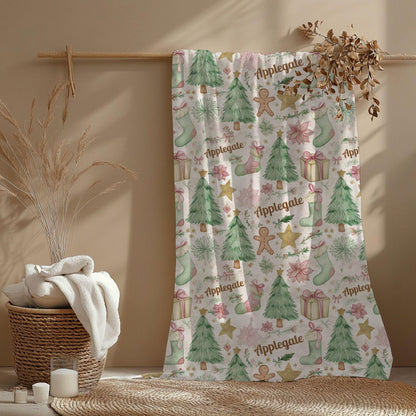 Custom Christmas Name Blanket, Personalized Holiday Blanket with Name, Cute Christmas Tree Gingerbread Gift, Gift for Family Kid's Keepsake