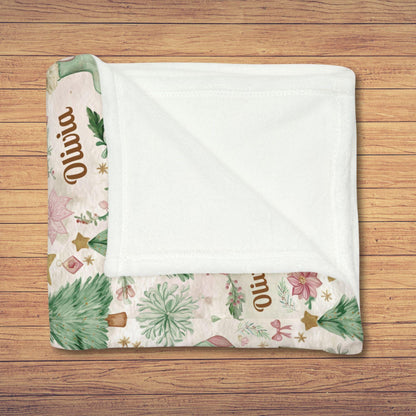 Custom Christmas Name Blanket, Personalized Holiday Blanket with Name, Cute Christmas Tree Gingerbread Gift, Gift for Family Kid's Keepsake