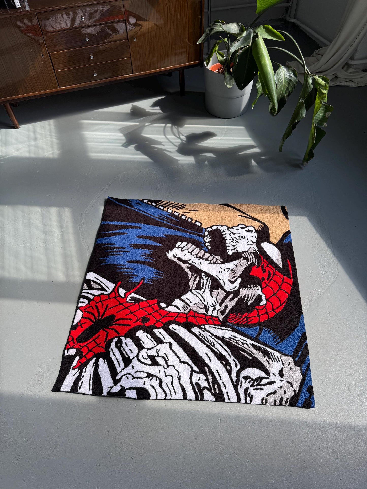 Handmade Spider Skeleton Rug: Tufted Acrylic Artwork