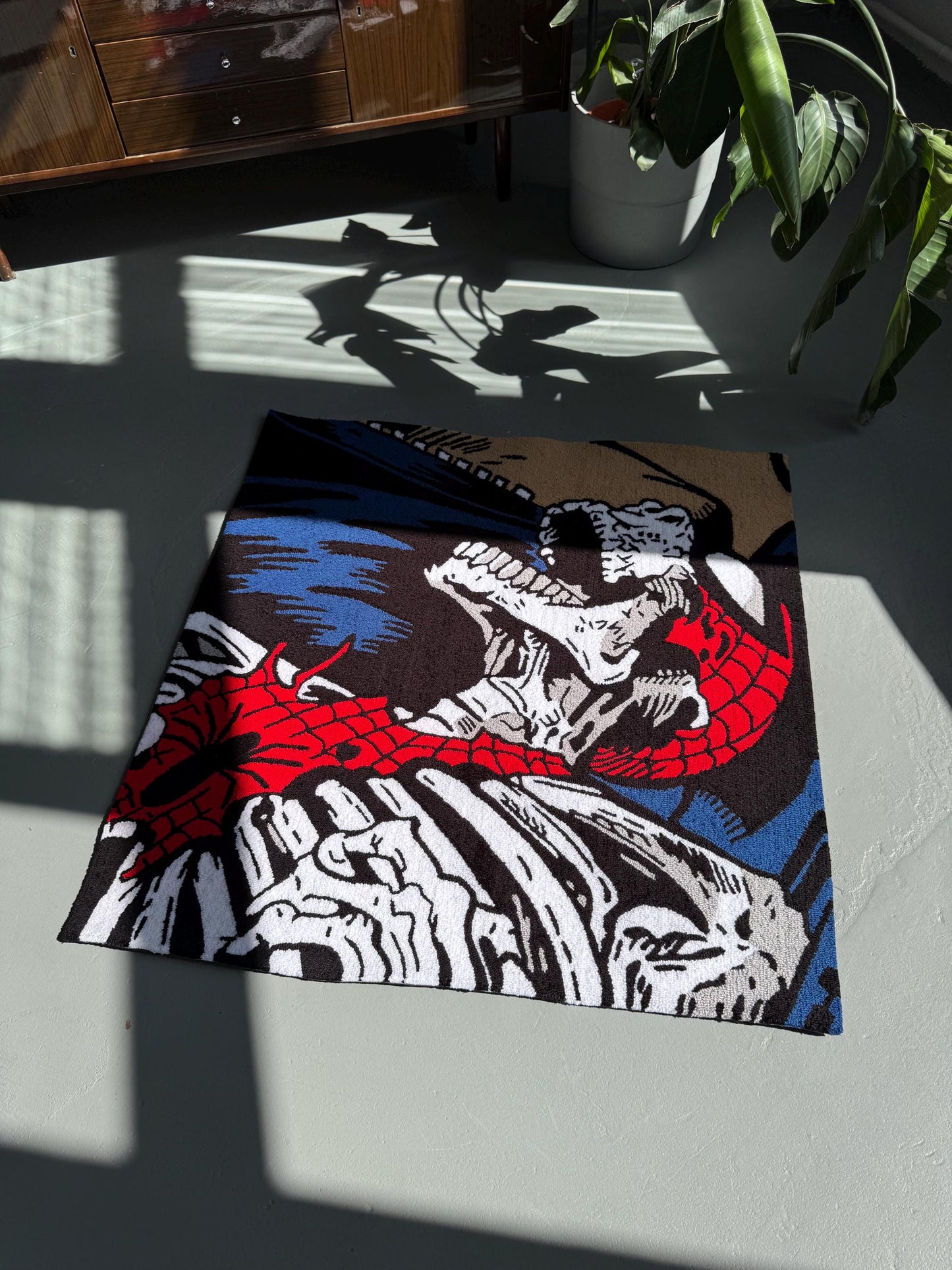 Handmade Spider Skeleton Rug: Tufted Acrylic Artwork