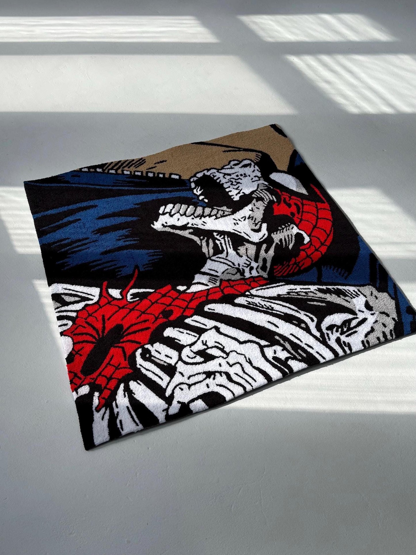 Handmade Spider Skeleton Rug: Tufted Acrylic Artwork