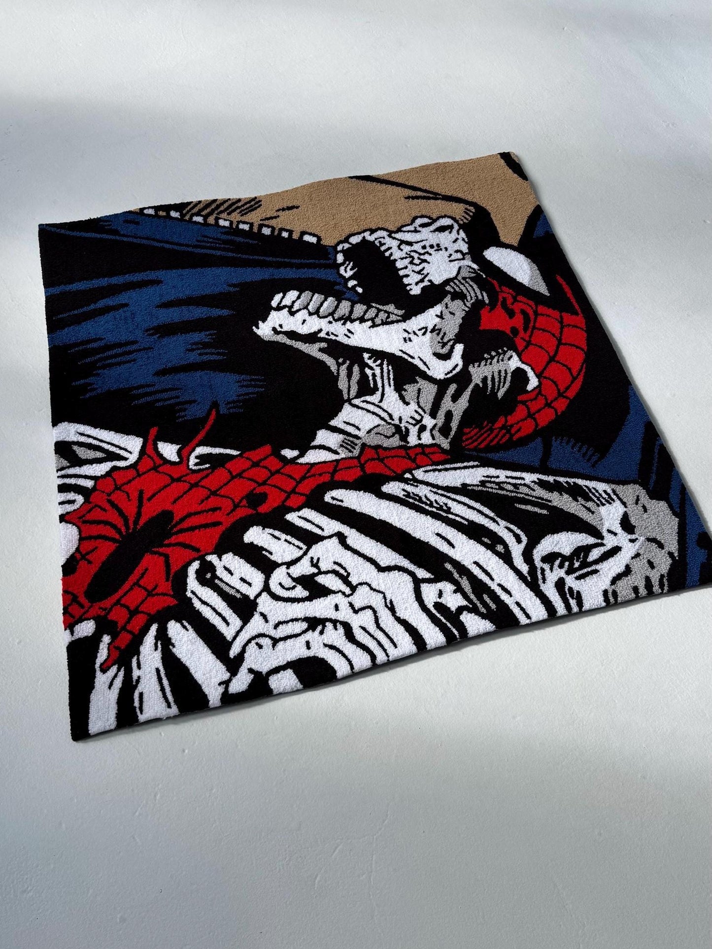 Handmade Spider Skeleton Rug: Tufted Acrylic Artwork