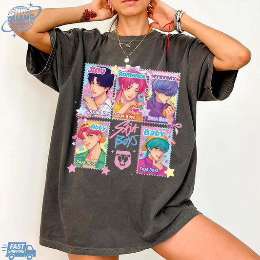 Kpop Saja Boys Shirt, Kpop Demon Hunters T-shirt, Demon Hunters Merch, Kpop Huntrix Pin shirt, Saja Boys Fan Gifts