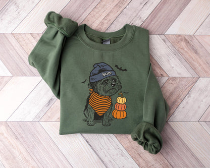 Halloween Dog Sweatshirt, Boo Hat Black Dog Shirt, Cute Pumpkin Fall Pet Shirt, Cute Dog in Halloween Costume, Cute Halloween Dog