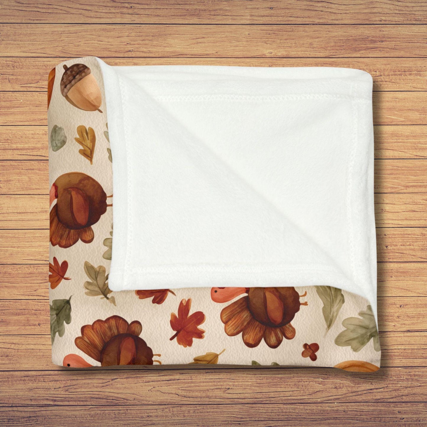 Cozy Fall Thanksgiving Blanket | Cute Turkey & Pumpkin Throw | Autumn Leaves Fleece Blanket | 3 Sizes | Thanksgiving Home Decor Gift
