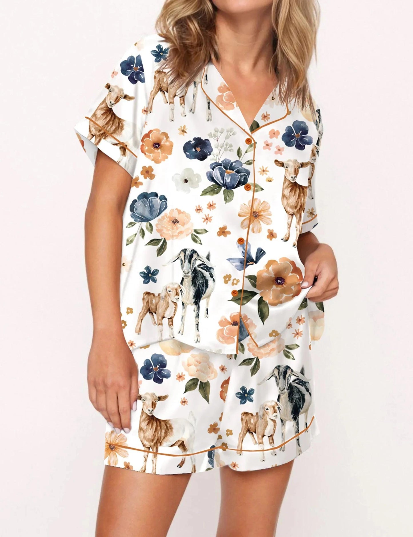 Goat Farm Floral Silky Satin Pajama Set For Women  Pajamas Set