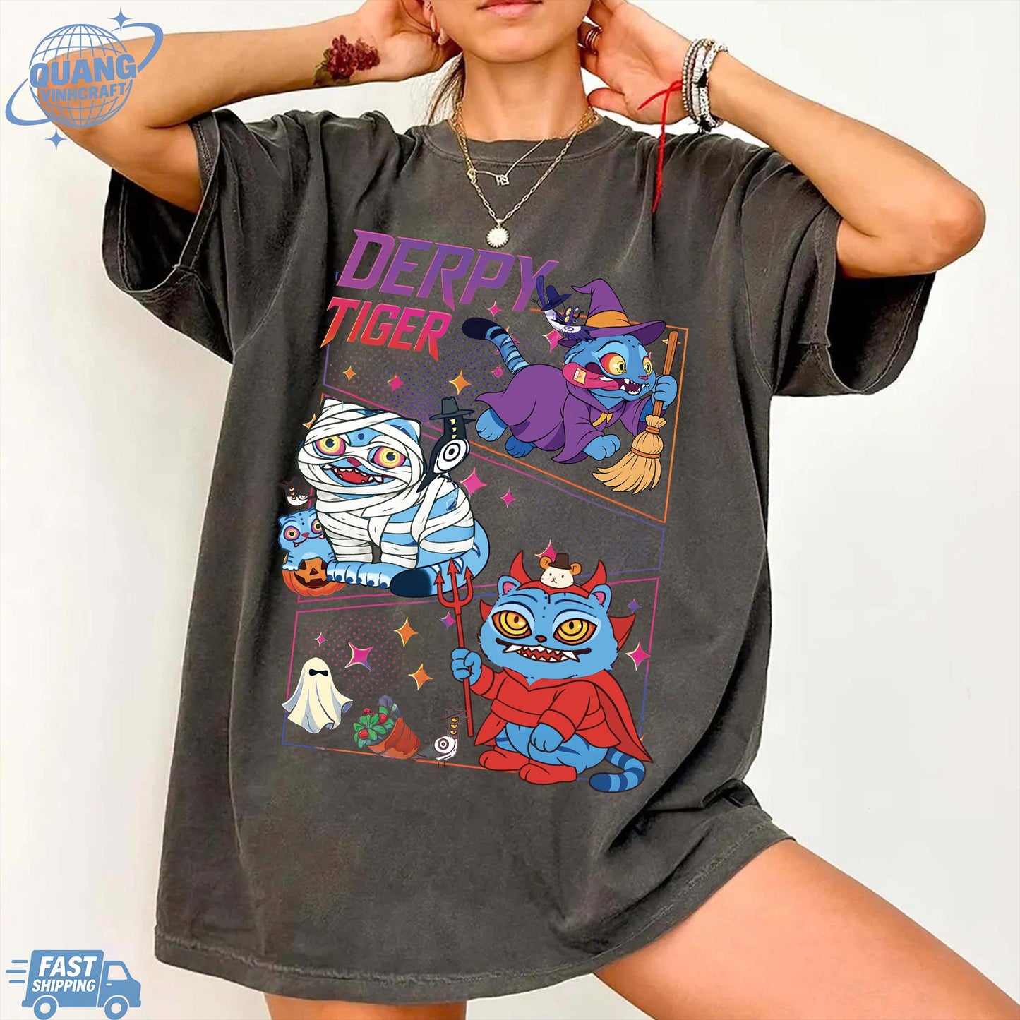 Kpop Demon Hunters Tiger Halloween Shirt, Merch Kpop Shirt, Hunters Tiger fan, Derpy Tiger And Bird Demon Hunter Tiger Tee,Cute Horror Tiger