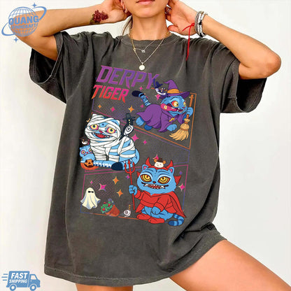 Kpop Demon Hunters Tiger Halloween Shirt, Merch Kpop Shirt, Hunters Tiger fan, Derpy Tiger And Bird Demon Hunter Tiger Tee,Cute Horror Tiger
