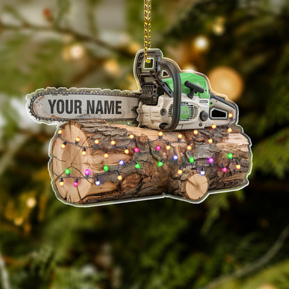 Custom Name Arborist Chainsaw Christmas Ornament 2D, Personalized Logger Ornament, Woodworker Gift, Arborist Gift, Tree Trimmer Cutter Decor