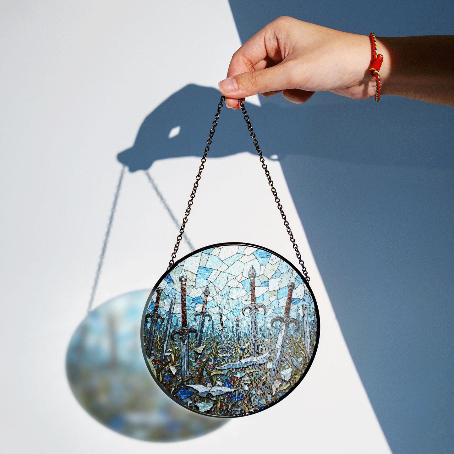 Sword field stained glass fantasy suncatcher mystical decor gift for him birthday Halloween gift